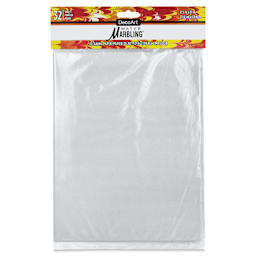 DecoArt Water Marbling Cleaning Paper, 8-1/2" x 11", Pkg of 32 front of the packaging. 