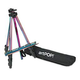 artPOP! Iridescent Tripod Floor Easel, unfolded easel next to storage bag