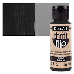 DecoArt Thrift Flip Multi-Surface Paint - Jet Black, 2 oz bottle and swatch
