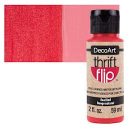 DecoArt Thrift Flip Multi-Surface Paint - Real Red, 2 oz bottle and swatch