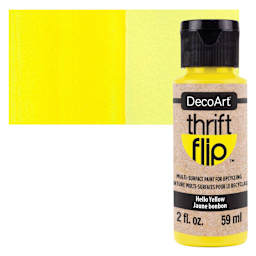 DecoArt Thrift Flip Multi-Surface Paint - Hello Yellow, 2 oz bottle and swatch