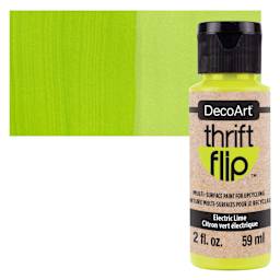 DecoArt Thrift Flip Multi-Surface Paint - Electric Lime bottle and swatch
