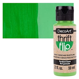 DecoArt Thrift Flip Multi-Surface Paint - Parakeet Green, 2 oz bottle and swatch