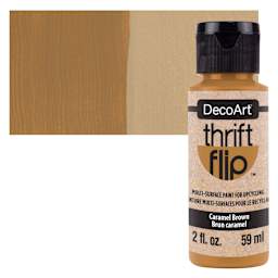 DecoArt Thrift Flip Multi-Surface Paint - Caramel Brown bottle and swatch