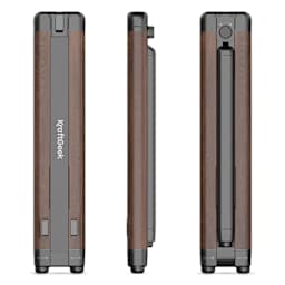 KraftGeek Easel - Walnut, three different sides of easel folden down