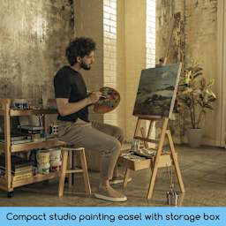 Meeden H-Frame Floor Easel with Storage - in use (stool sold separately)