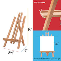Meeden A-Frame Tabletop Display Easel - Natural, displaying easel overall dimensions
