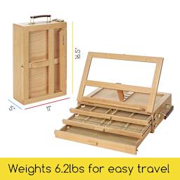 Meeden Adjustable Sketchbox Tabletop Easel open and closed with dimensions