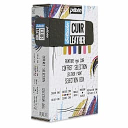 Pebeo Setacolor Leather Paint Set - Set of 10, Selection Box packaging angled view