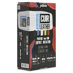 Pebeo Setacolor Leather Paint Set - Set of 7, Starter Box packaging angled view