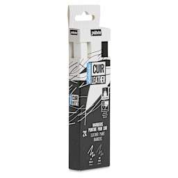 Pebeo Setacolor Leather Paint Markers - Set of 2, Black and White packaging angled view