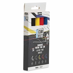 Pebeo Setacolor Leather Paint Markers - Set of 5, Primary Colors packaging angled view