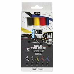 Pebeo Setacolor Leather Paint Markers - Set of 5, Primary Colors front of packaging