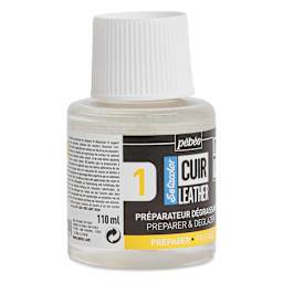Pebeo Setacolor Leather Preparer & Deglazer - 110 ml Bottle showing left side of bottle