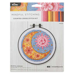 Bucilla Mindful Stitching Counted Cross Stitch Kit - Celestial Harmony, 6" front of packaging