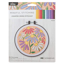 Bucilla Mindful Stitching Counted Cross Stitch Kit - Uplifting Daisies, 6" front of packaging