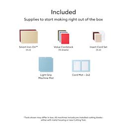Included: Supplies to start making right out of the box. Tools shown may differ in box. All machines include pre-installed cutting blade either with metal housing or new cutting tool.