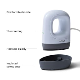 Comfortable handle. 1 heat setting. Heats up quickly. Insulated safety base.