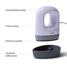 Comfortable handle. 1 heat setting. Heats up quickly. Insulated safety base.