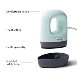 Comfortable handle. 1 heat setting. Heats up quickly. Insulated safety base.