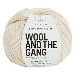 Wool and the Gang Shiny Happy Cotton Yarn - Ivory White, 155 yds