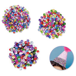 Craft Medley Sequins -  Glam Metallics, 1 oz - gem piles and finished party hat example