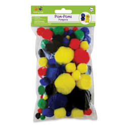 Krafty Kids Pom Poms - Primary Colors, Assorted Sizes, Package of 90 (In packaging)