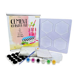 DIY Designs Cement Craft Kit - Coaster Kit (Shown with kit contents.)