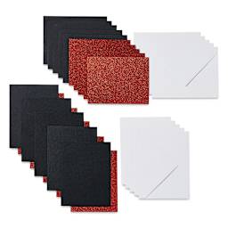 Cricut Joy Cards, Inserts, and Envelopes - Black/Red Glitter, Package of 10 (Cards, Inserts, and Envelopes shown out of packaging)