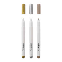 Cricut Joy Permanent Markers - C, Metallic Assorted, Set of 3, outside of the packaging with caps off