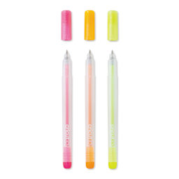 Cricut Joy Gel Pens - Glitter Neons, Set of 3, out of the packaging with caps off