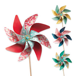 Djeco Do It Yourself Pinwheels Kit completed windmills