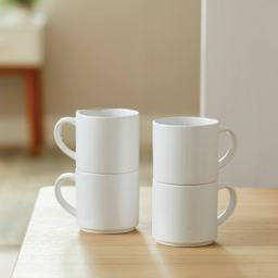 Cricut Stackable Mug Blanks - Package of 4, White, 10 oz (Mugs stacked on table)