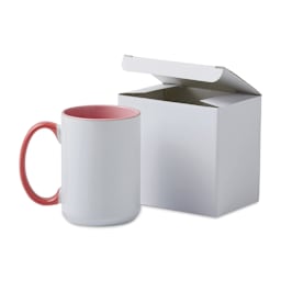 Cricut Mug Blank - Beveled, 15 oz, Miami, in front of the gift box. 