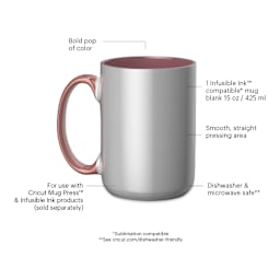 Cricut Mug Blank - Beveled, 15 oz, Miami, displayed details of the mug. 