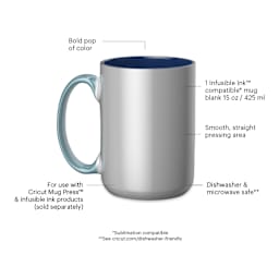 Cricut Mug Blank - Beveled, 15 oz, Ocean, displayed details of the mug. 
