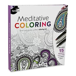 SpiceBox Sketch Plus Deluxe Meditative Adult Coloring Kit (Front of packaging, Angled view)