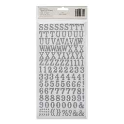 American Crafts Thickers Glitter Letter Sticker Sheets - Silver (Back of packaging)