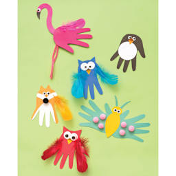 The Best Ideas For Kids Handprint Craft Kit (Sample completed flamingo, owls, penguin, fox, and butterfly)