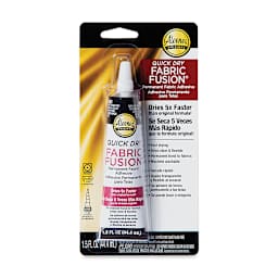 Aleene's Fabric Fusion Permanent Fabric Adhesive - Front of blister package of 1.5 oz tube