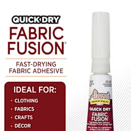 Quick dry fabric fusion: fast drying fabric adhesive. Ideal for: clothing, fabrics, crafts, decor.