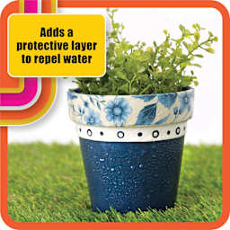 Mod Podge Water Resistant Glue and Sealer, finished plant pot demonstrating water repellence
