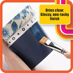 Clear, glossy and non-tacky Mod Podge Water Resistant Glue and Sealer brushed on plant pot