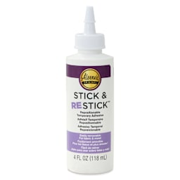 Aleene's Stick & Restick Repositionable Adhesive - 4 oz, front of the squeeze bottle