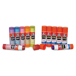 Elmer's Color n Glitz Glitter Glue Sticks - 6 g, Pkg of 12 - with caps off of two sticks