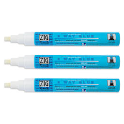 Kuretake Zig 2 Way Glue Pen - Chisel Tip, Pkg of 3 - with caps removed