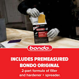 Includes Premeasured Bondo Original, 2-part formula of filler and hardener and spreader