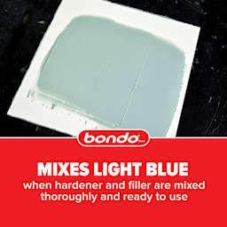 Mixes Light Blue when hardener and filler are mixed thoroughly and ready to use