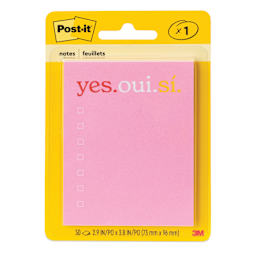 Post-it Notes List - Single Pad, Yes Oui Si, 2.9" x 3.8" front of packaging