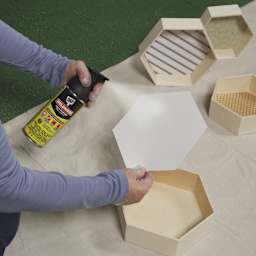 DAP Weldwood Multi-Purpose Spray Adhesive - 11 oz Can applied onto hexagon shelf backing